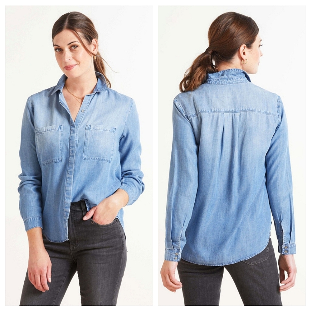 Cloth & Stone Shirttail Botton Down Shirt Small Long Sleeve Denim Western Blue